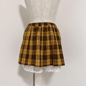 y2k mustard yellow plaid lace trim skort with pleats